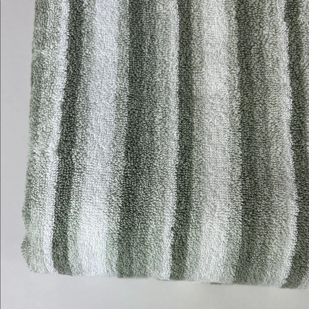 2pc DKNY Bath Towels Eco Hue Sage and White Striped Plush Cotton NEW